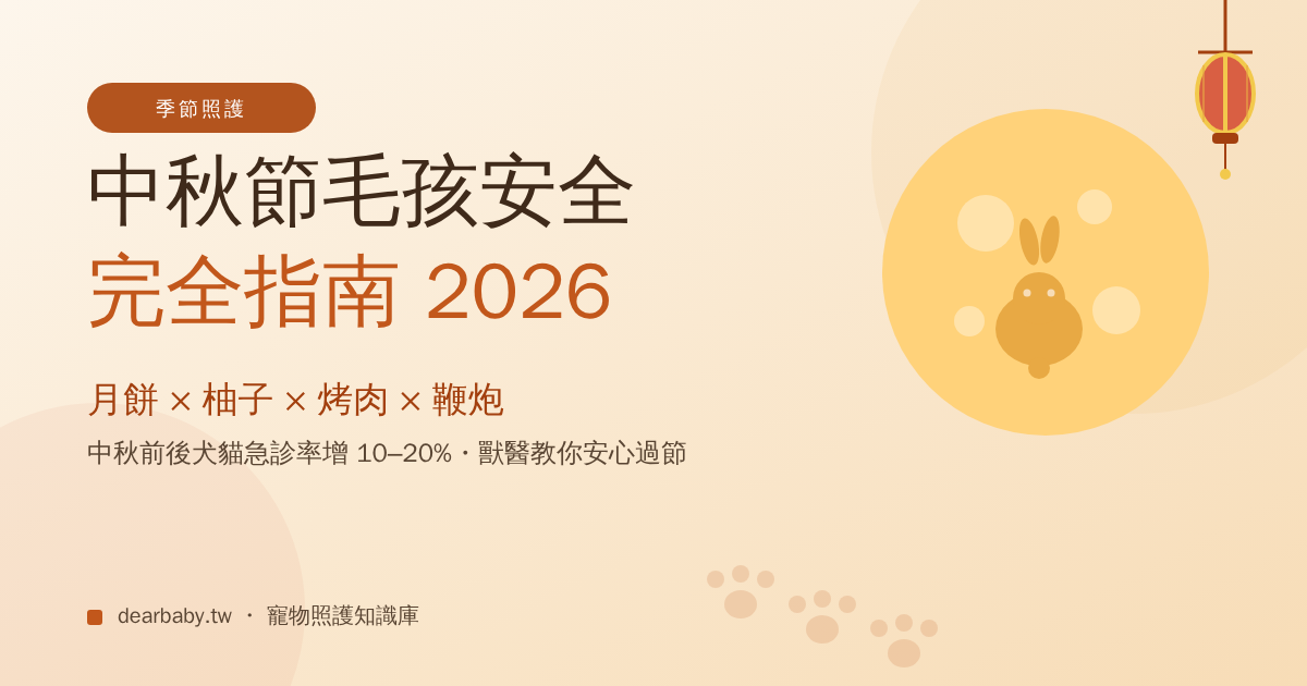 中秋節寵物安全完全指南 2026：月餅、柚子、烤肉對貓狗的危害與獸醫急救建議